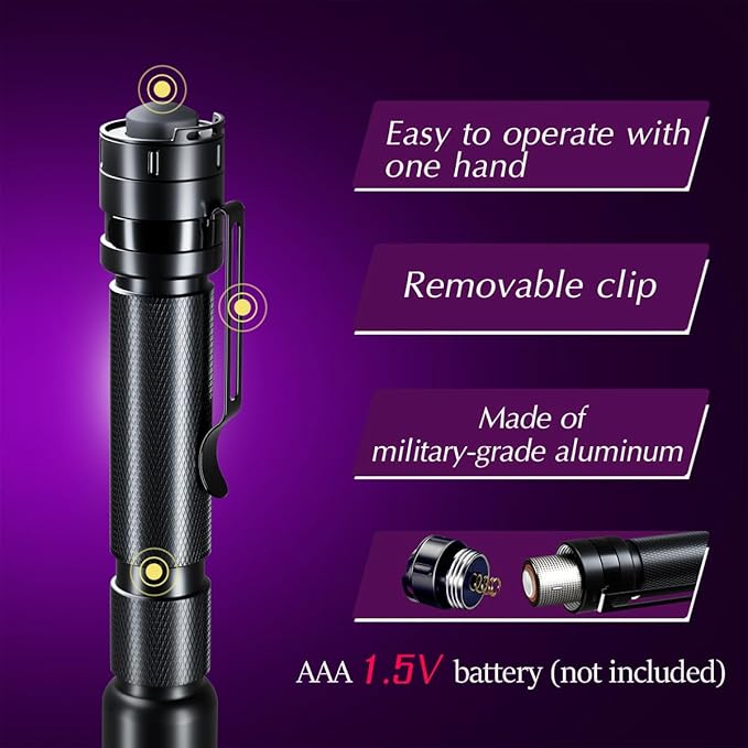 UV Flashlight 2 Pack Ultraviolet, 395nm Mini Penlight Portable and Compact Black Light for Pet