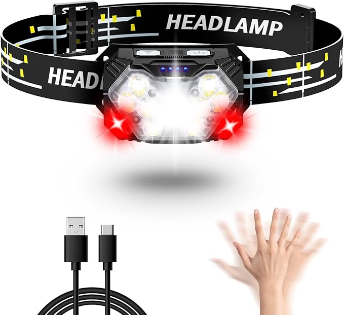 9 LED Headlamp Rechargeable 1 Pack, 2000 Lumens Super Bright Head Lamp with Red Light, 10 Modes