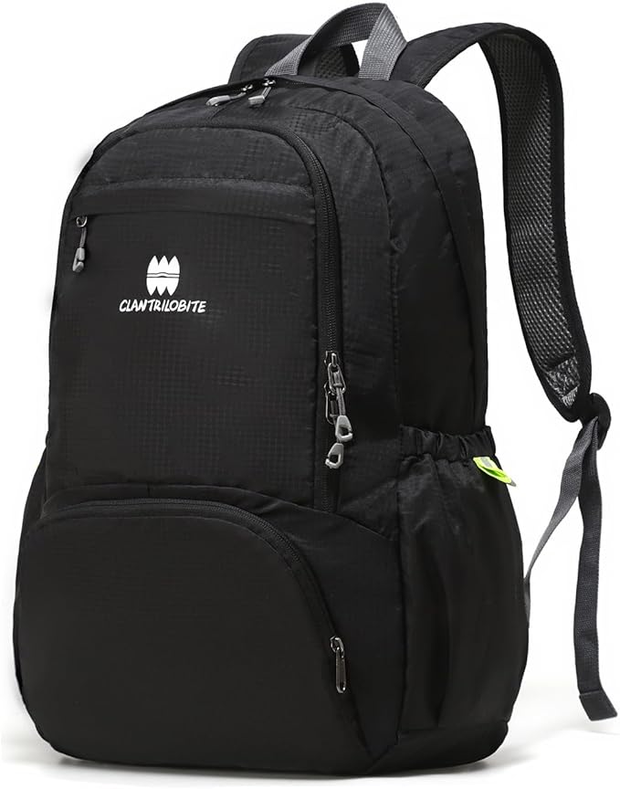 Lightweight Packable Travel Backpack, 30L Black Daypack Hiking Backpack for Women Men, Waterproof