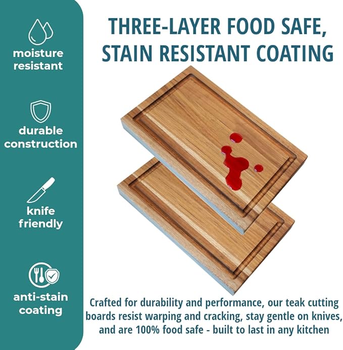 EcoDecors, Teak Cutting Board 10"x6", Reversible Compact Teak Wood Edge Grain Cutting Board with