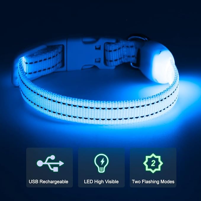 Light Up Dog Collar - Rechargeable Puppy Collar Glow in The Dark LED Dog Collar Lights for Small