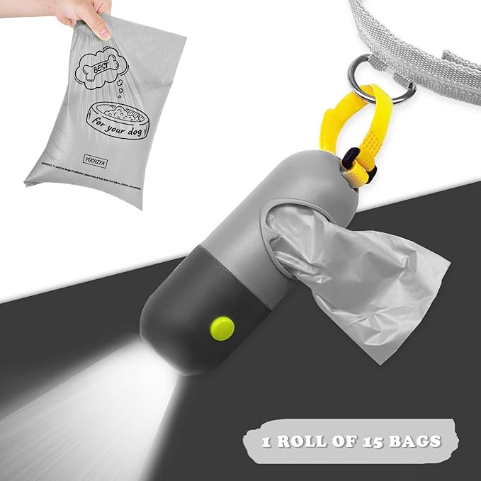 Dog Poop Bags Holder with LED Flashlight|Pet Waste Bags Dispenser for Leash|Doggie Potty Bags