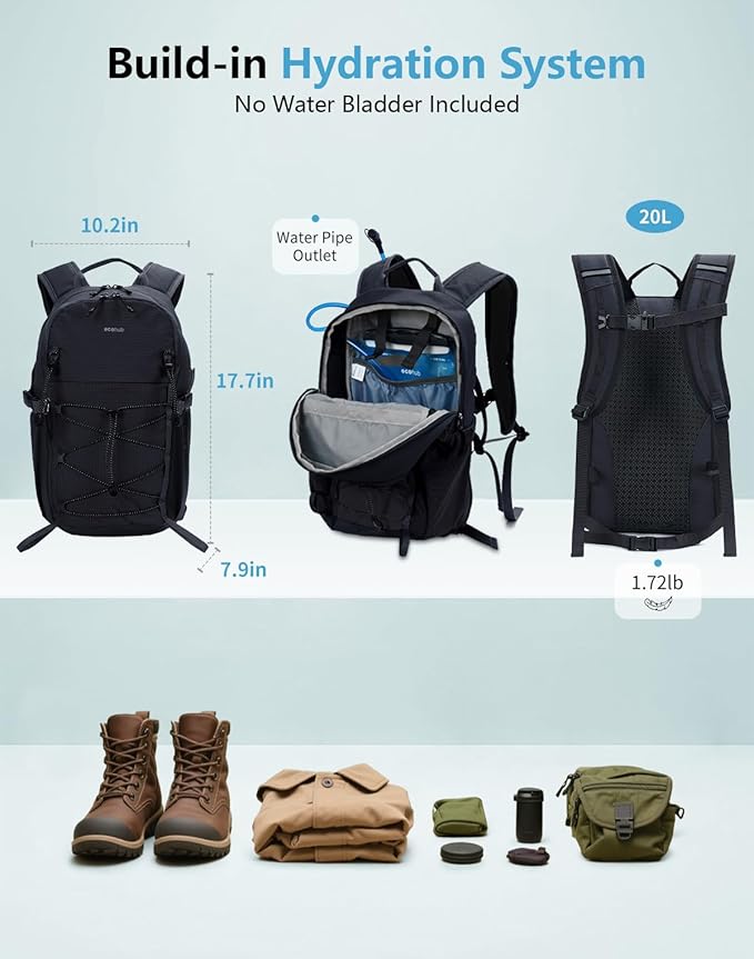 ECOHUB Small Hiking Backpack for Men Women, 20L Lightweight Travel Backpacks Water Resistant