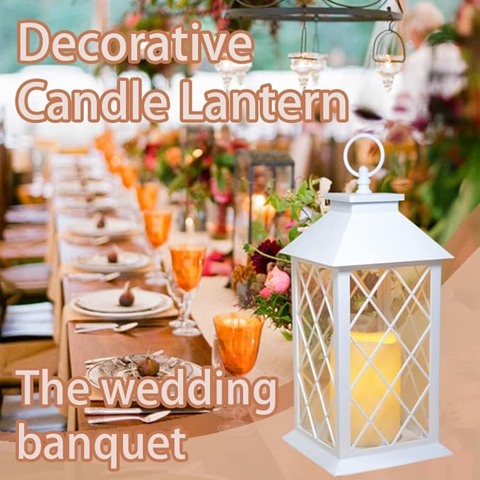 YAKii 13" Decorative Candle Lantern with LED Flameless Candle and Timer, Plastic LED Candle &