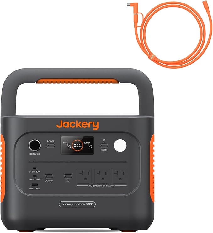 Jackery Explorer 1000 v2 Portable Power Station and Extension Cable,1070Wh LiFePO4 Battery,1500W