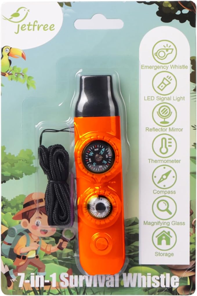 Multifunctional Survival Emergency Whistle for Kids with Compass Hiking Survival, Thermometer &