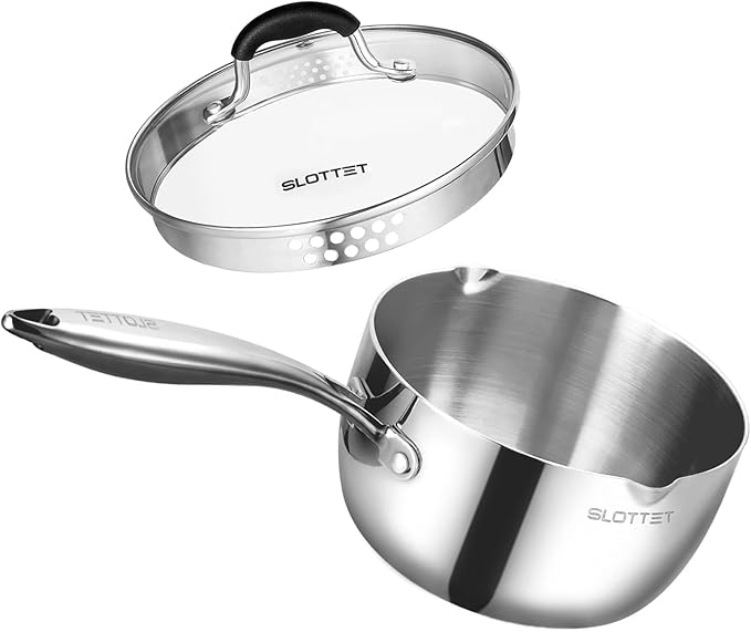 Tri-Ply Whole-Clad Stainless Steel Sauce Pan with Pour Spout,1.5 Quart Small Multipurpose Pasta Pot