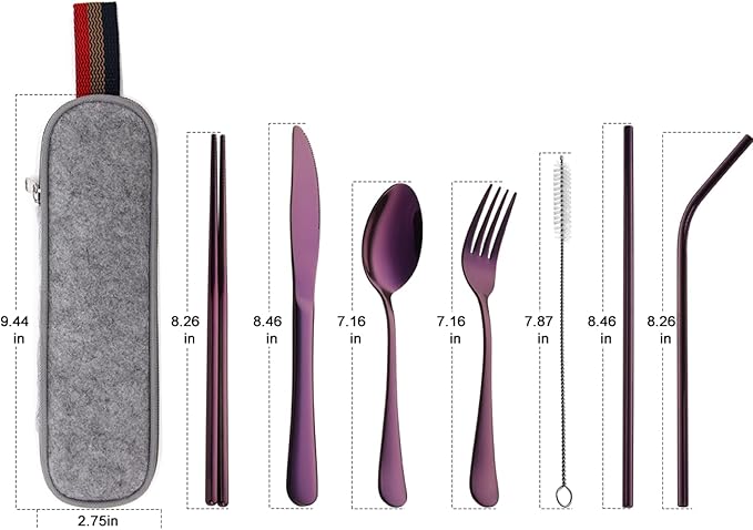 DEVICO Portable Utensils, Travel Camping Cutlery Set, 8-Piece including Knife Fork Spoon Chopsticks