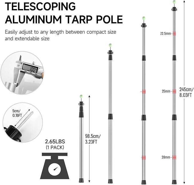 SANLIKE Telescoping Tarp Poles Tent Poles, 96" Aluminum Canopy Poles Extendable Pole for Awning