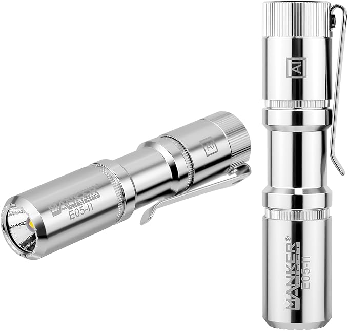 Manker E05 II High Output EDC Flashlight Eeay to Carry, for Camping, Hiking (Silver (Original raw