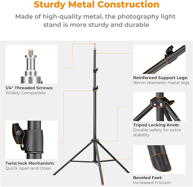K&F CONCEPT Light Stand for Photography, 7.5ft/2.3M Portable Extendable Photo Video Tripod Stand