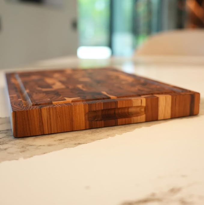EcoDecors, FSC Teak End Grain Cutting Board 14x10, Compact Reversible Teakwood Cutting Board for