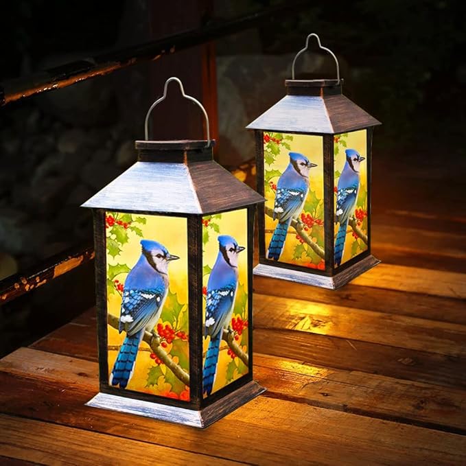 Solar Lanterns Outdoor Hanging Blue Jay Solar Lights Decorative for Garden Patio Porch and Tabletop