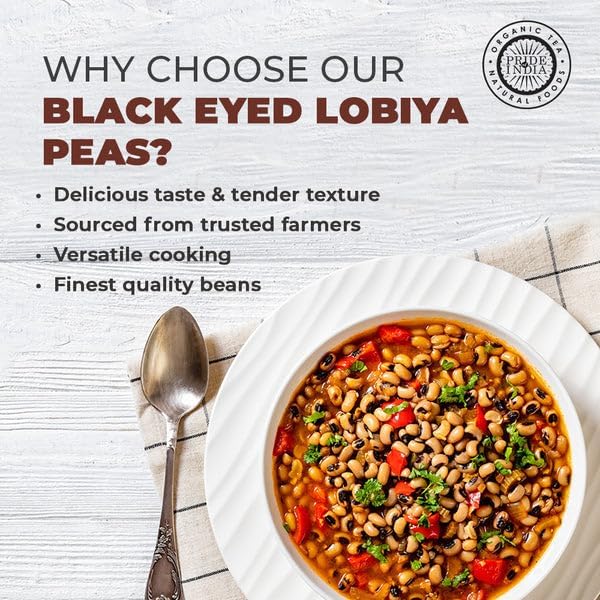 Pride Of India - PACK of 6 - Indian Whole Black Eyed Peas - Protein & Fiber Rich Lobiya, 3 Pound Jar
