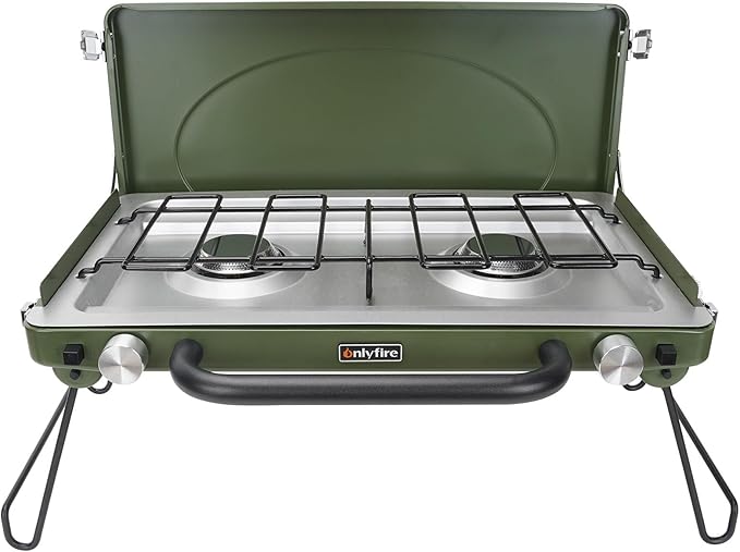 ONLYFIRE Portable Camping Stove 2-Burner, Propane Camp Stove with Foldable Legs, Camping Grill
