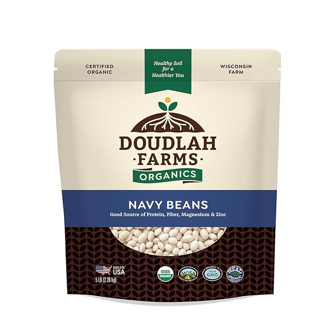 Organic Navy Beans 5 lb - Non-GMO, USDA Organic, Tested Clean Certified, Vegan - Rich in Fiber &