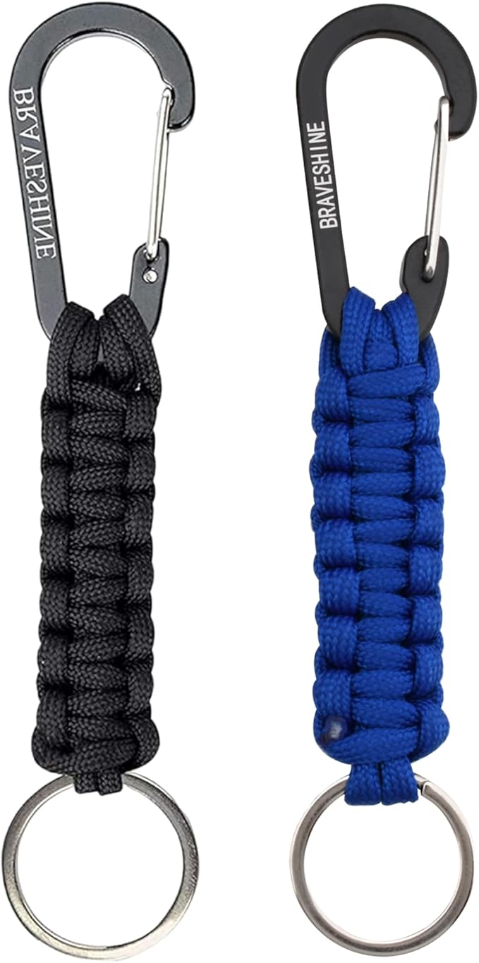 BRAVESHINE Paracord Keychain Carabiner Clip, D Ring Lanyard Hanger Stroller Hook for Water Bottle