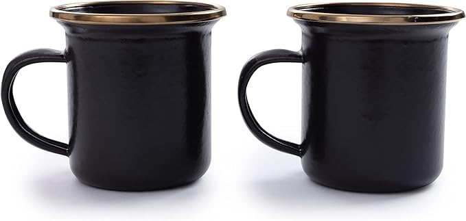 Barebones 5-Ounce Enamel Espresso Cup Set of 2 - Small Coffee Mug and Tea Cup - Stainless Steel Rim