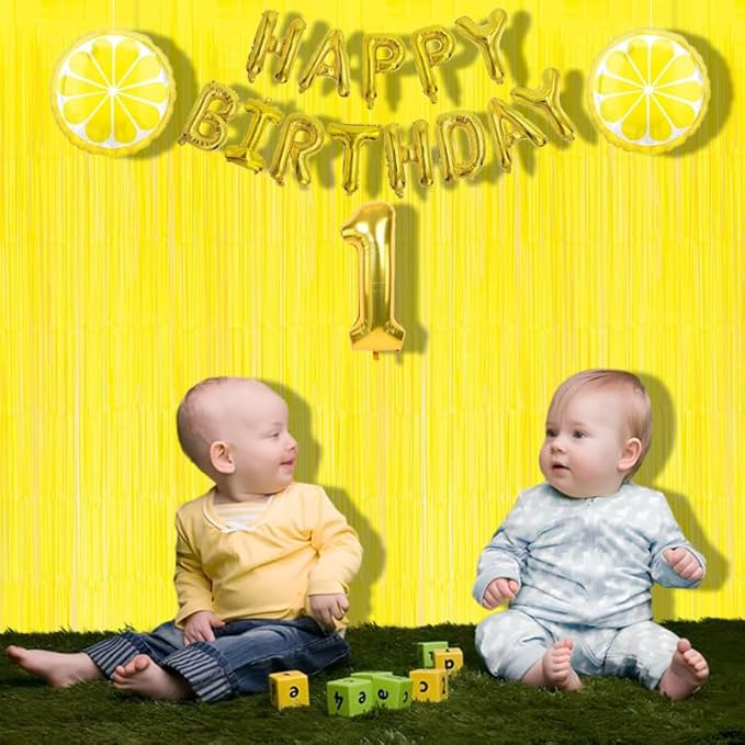 BRAVESHINE Foil Fringe Curtain Backdrop - 2 Pack Yellow Tinsel Photo Booth Backdrop Party Streamers