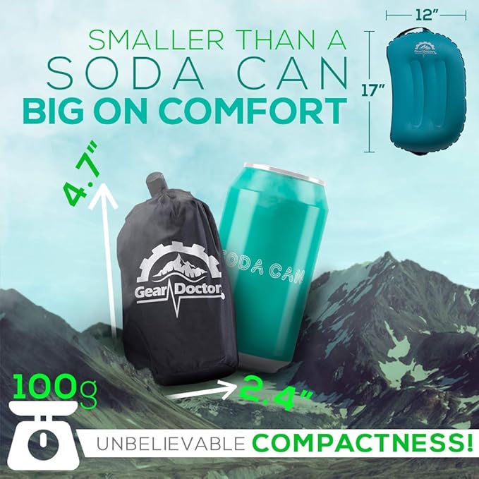 Gear Doctors Camping - Inflatable Camp Pillow, Backpacking - Inflatable - Blow Up Pillow for