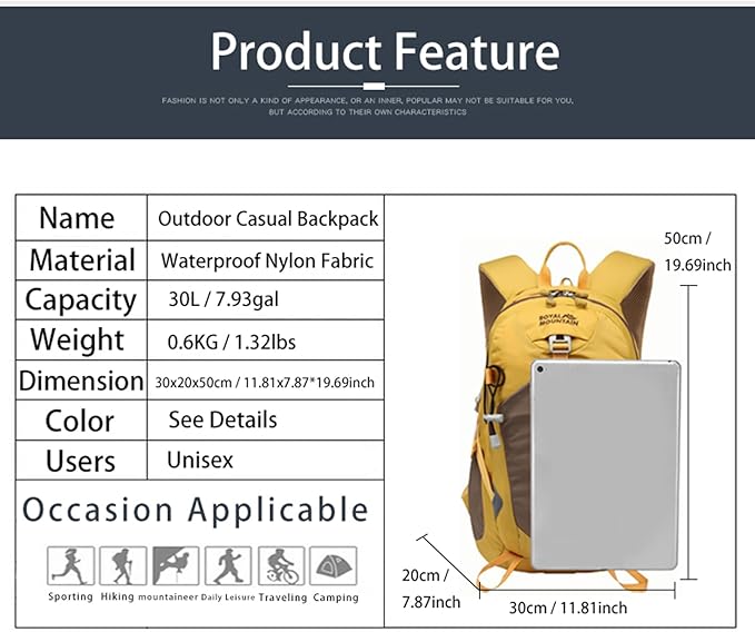 Hiking Backpack 30L Foldable Travel Daypack For Women Men,Camping Daypack Backpacks