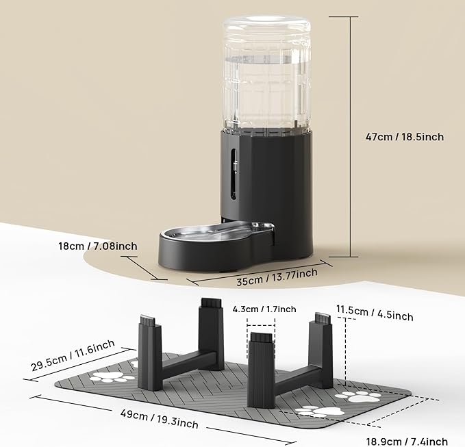 CZPET Elevated Dog Water Bowl Dispenser with Mat for Large Dogs,Tall Raised Pet Waterer