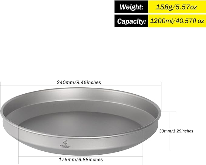 SILVERANT Titanium Trek Plate - Ultralight, Durable Camping Dish Pan Plate - Outdoor Kitchen