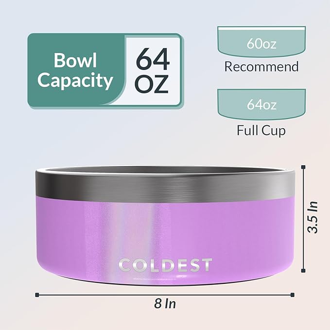 Coldest Dog Bowl - Anti Rust Metal, Non Slip, 3 Layers Insulated Stainless Steel Dog Bowls - Spill