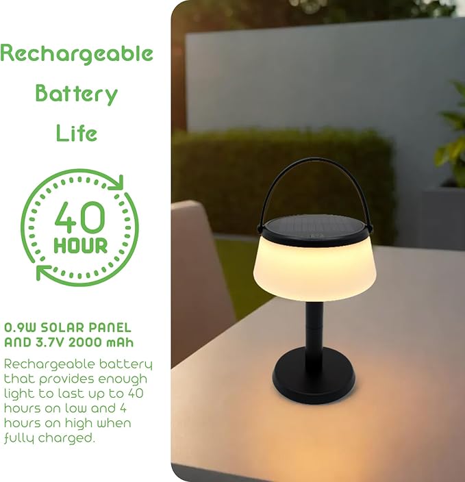2-in-1 Portable Solar Power LED Table Lamp & Lantern - Indoor/Outdoor - Stepless Dimming