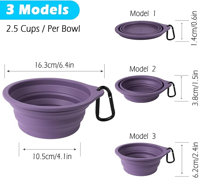 PetBonus 2-Pack Silicone Collapsible Dog Bowls, BPA Free Dishwasher Safe, Portable Foldable