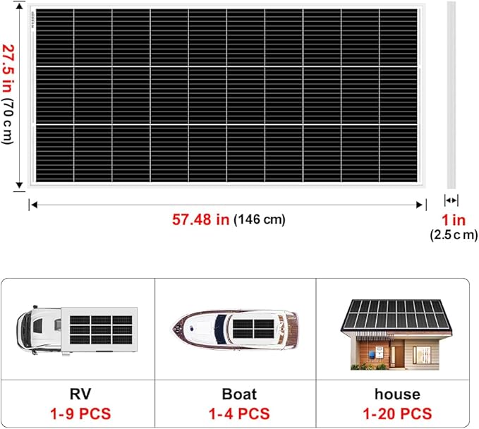 DOKIO 200W Monocrystalline Solar Panel 12V, 12BB Half-Cell Glass Module with Aluminum Frame, MC4
