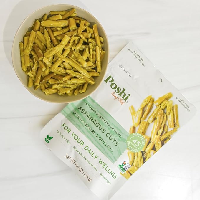 POSHI Marinated Asparagus Cuts with Rosemary + Oregano Natural, Keto, Vegan, Non GMO, Low Carb +