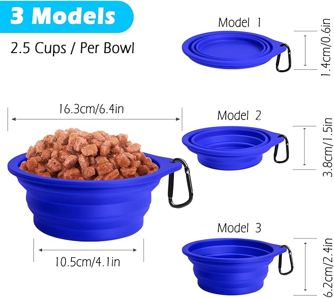 PetBonus 2-Pack Silicone Collapsible Dog Bowls, BPA Free Dishwasher Safe, Portable Foldable