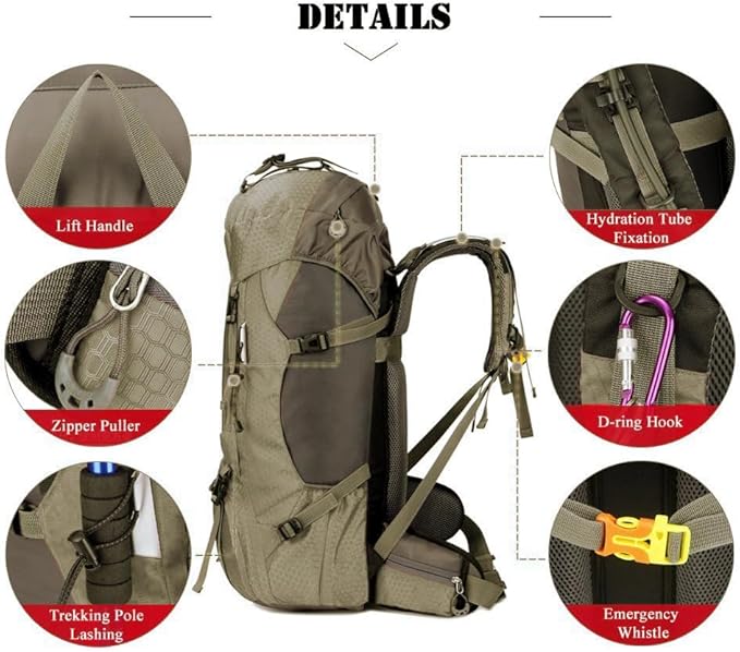 Bseash 60L Waterproof Hiking Camping Backpack with Rain Cover, Large Outdoor Sport Travel Daypack
