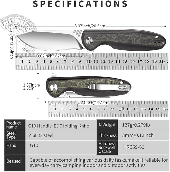 ioko Folding knife D2 blade material, G10 two-color handle, suitable for men and women outdoor