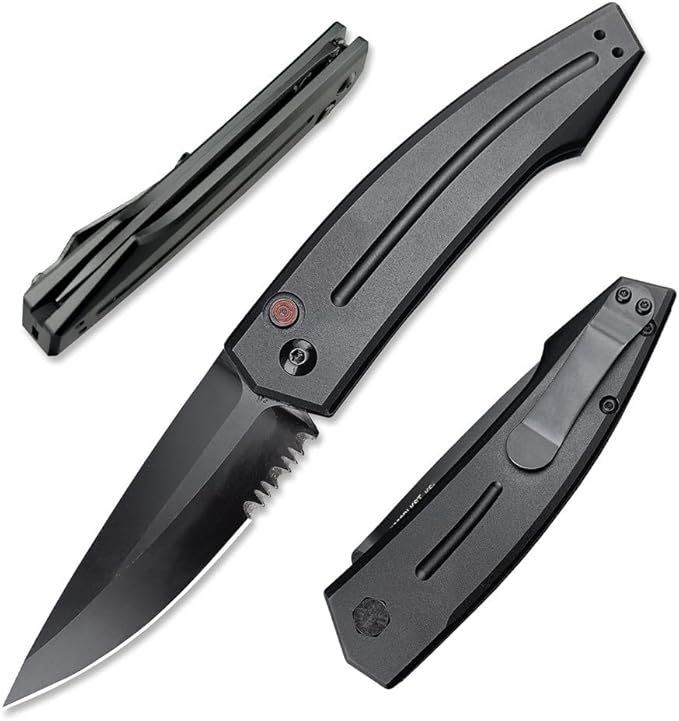 3.31'' D2 Steel Blade Aluminum Handles Speed Safe Botton Fast Opening Folding Knife with Pocket