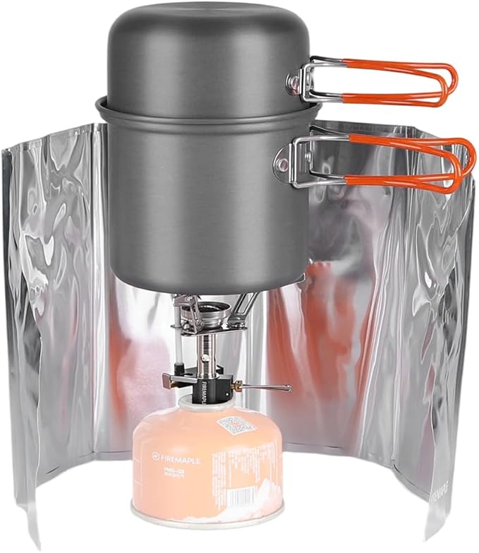 Fire-Maple FMC-207 Compact Cooking Set - 600ml Aluminum Pot with Lid, 2100W Mini Gas Stove &