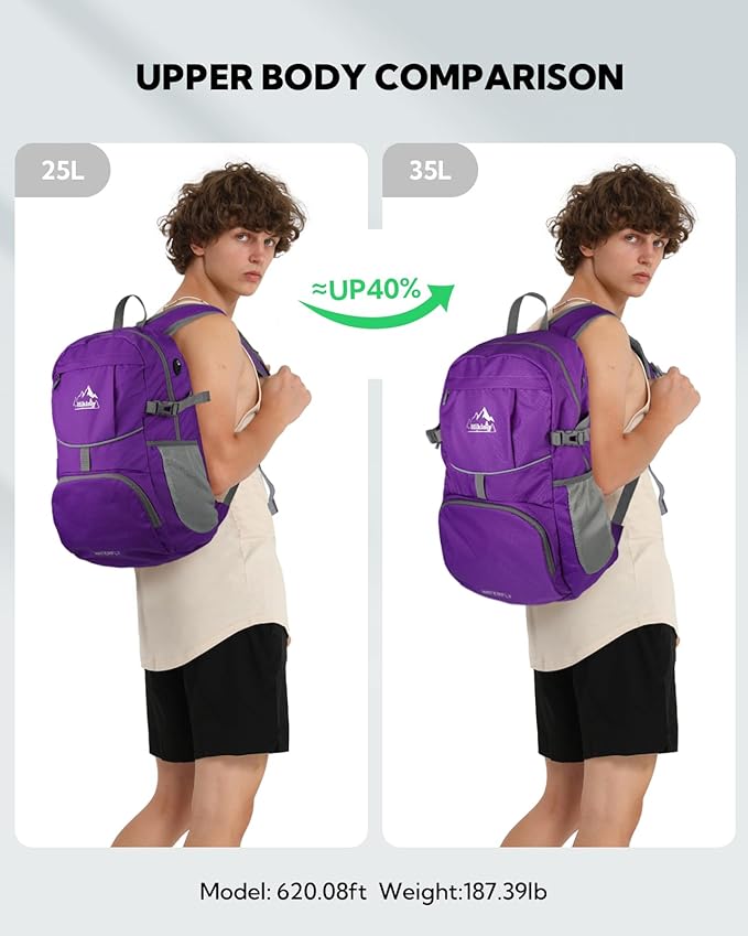 WATERFLY Hiking Foldable Daypack Backpack: 25/35L Ultra Lightweight Packable Waterproof Outdoor
