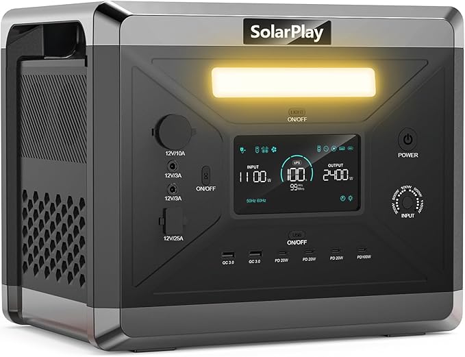 SolarPlay Portable Power Station 2400W, 2160Wh Solar Generator LiFePO4 Battery 1.5Hrs Fast
