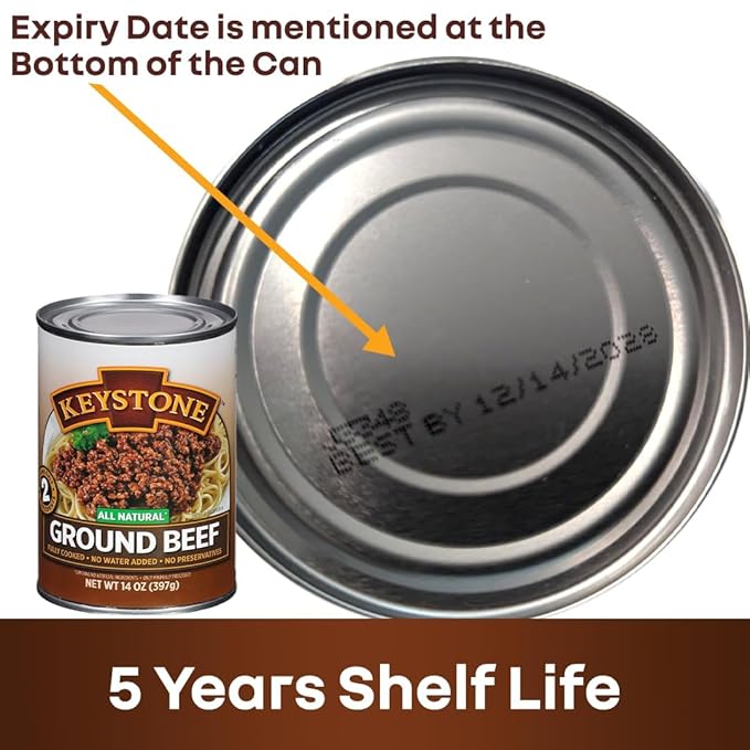 Keystone Meats All Natural Heat & Serve Ground Beef 14 Oz Fully Cooked Canned Meat 5-Year Shelf