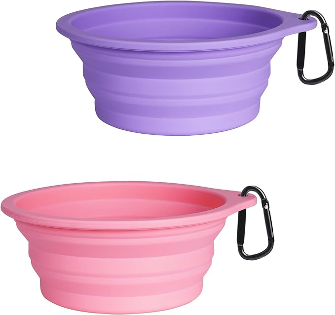 PetBonus 2-Pack Large Silicone Collapsible Dog Bowls, 34oz/1000ml BPA Free Portable Foldable Travel