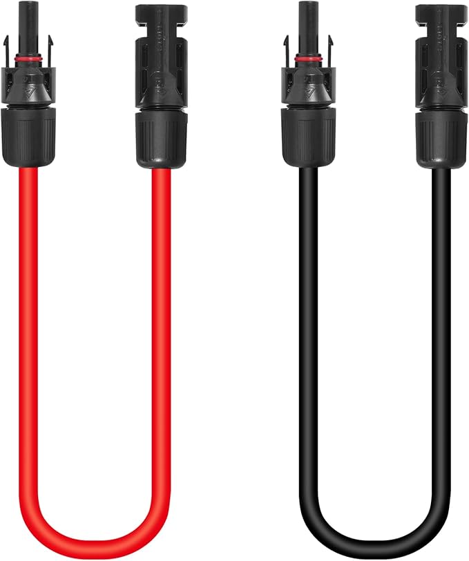 10AWG (6mm²) Solar Panel Extension Cable 1FT - Black & Red, Heavy Duty, Weather Resistant, Standard
