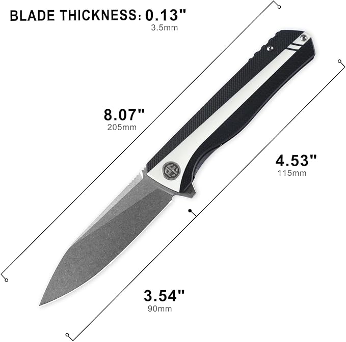 Petrified fish PF818,3.54" D2 Blade,104g G10 Handle Flipper Folding knife (Stonewash, Black and