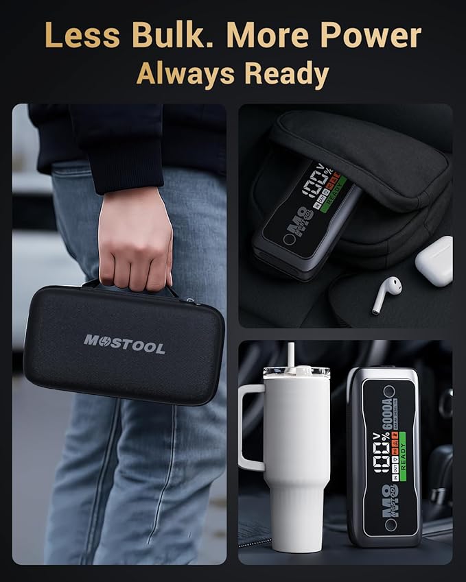 MOSTOOL M8 6000A Car Battery Jump Starter with Smart HD Display PD 60W Fast Charging, 12V Battery