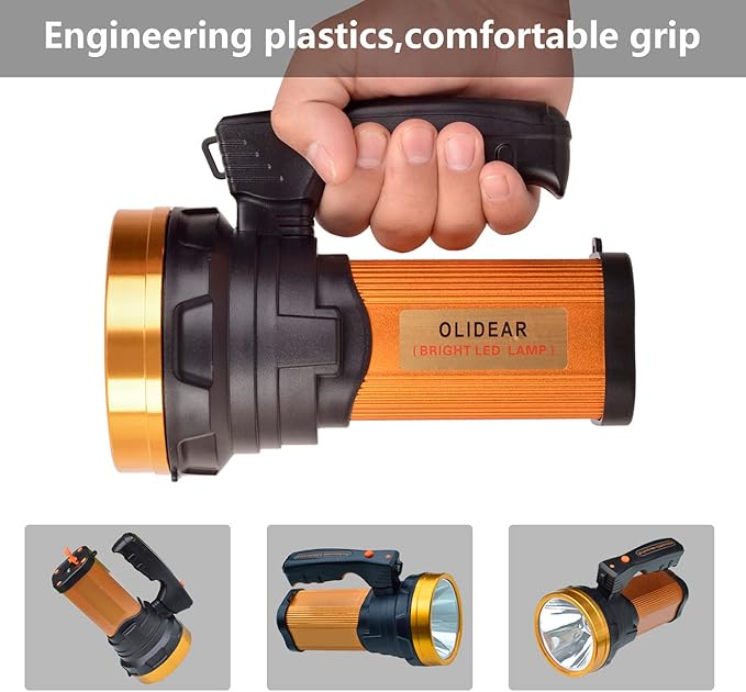 Heavy Duty Flashlight ??Bright Rechargeable Searchlight with 2 Modes ??Led Spotlight Handle ??Easy