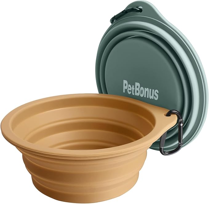 PetBonus 2-Pack Large Silicone Collapsible Dog Bowls, 34oz/1000ml BPA Free Portable Foldable Travel
