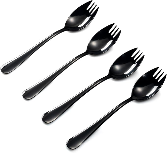 Alata Black Mirror Sporks 8-Pack Set Stainless Steel Sporks, 7.4 Inches Long Handle Salad Forks For