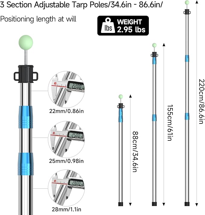 SANLIKE Telescoping Tarp Pole Heavy Duty Tent Poles, 33"-86.6"/94" Thickened Tube Collapsible