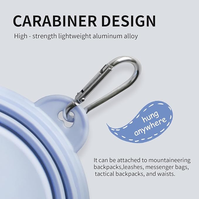 Collapsible Dog Bowls 2-Pack, Portable Travel Dog Bowl with Carabiner, Food-Grade Silicone Pet Bowl
