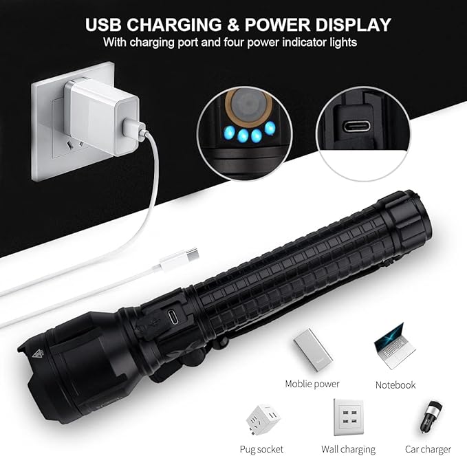 LBE Rechargeable Brightest LED Flashlight, 90,000 High Lumens Super Bright Powerful Flashlight with